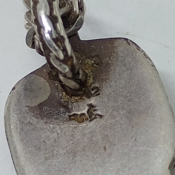 * vintage antique Navajo signed white buffalo sterling silver feather necklace - Picture 5 of 6